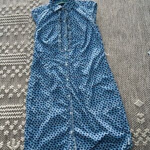 Tommy Hilfiger Blue & White Floral Sleeveless Collared Shirt Dress Womens Sz XS